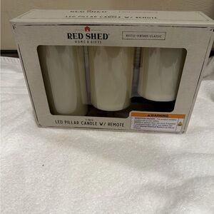 New in Box Red Shed Remote Control Candle Set